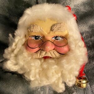 Vintage Santa head ornament hat spectacles St Nick ornament  #11